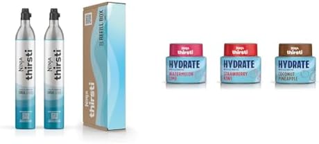 Ninja WCX02CO2 Thirsti 60L CO2 Canister 2-Pack & Thirsti Flavored Water Drops, Hydrate with Electrolytes, Variety Pack, 3 Pack, Calories, Zero Sugar, 2.07 Fl Oz, Makes 17, 12oz Drinks, WCFV2