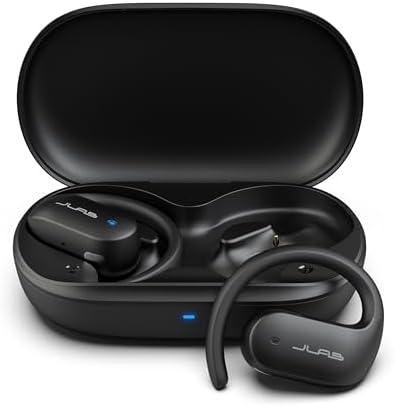 JLab JBuds Open Sport Earbuds, Black, Ear Hook Design for Workout Fitness, Wireless Open-Ear Audio Freedom, Safe Listening, Bluetooth Multipoint, Customize with The App