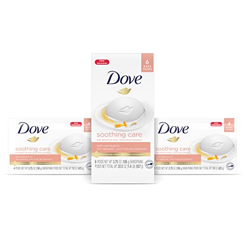 Dove Moisturizing Beauty Bar Soap For Sensitive Skin with Calendula Oil Effectively Washes Away Bacteria, Hydrating and Replenishing Skin Care 3.75 oz 14 Bars