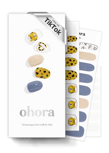ohora Semi Cured Gel Nail Strips (N Tiger Jelly) - Yellow, Patterned, Works with UV/LED Lamps, Salon-Quality, Easy to Apply & Remove - Valentine's Day Gel Nail Wraps, Stickers, Romantic Gift Ideas