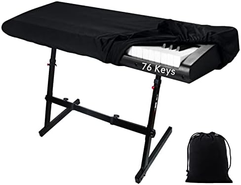 76 Keys Piano Keyboard Cover, Stretchy Music Dirt Proof Electronic Keyboard Cover With Durable Elastic & Cord Lock Must Have Piano Accessories, Black