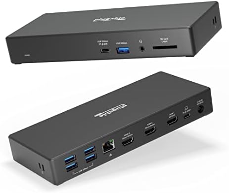 Plugable 13-in-1 USB-C Triple Monitor Docking Station with 100W Laptop Charging and 20W USB-C Charging - 3X HDMI Dock, Compatible with Windows, Mac with USB-C/Thunderbolt (Ethernet, 6X USB, SD Card)