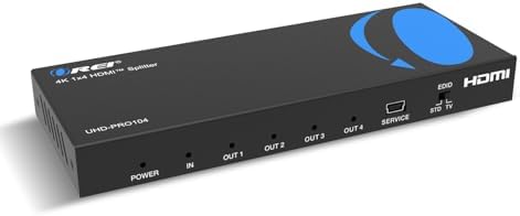OREI 4K HDMI Splitter 1 in 4 out Duplicate / Mirror 4K Screens w/ Down Scaler 4 Ports Upto 4K@60Hz 1080p & 3D Supports EDID Control, UHD-PRO104
