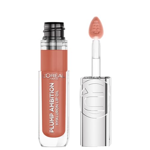 L’Oréal Paris Plump Ambition Hyaluron Lip Oil, 24 HR Lip Care with Hyaluronic Acid, Volumizing Lip Makeup with Glass-Like Shine, Latte Glace 641, 0.16 Fl Oz