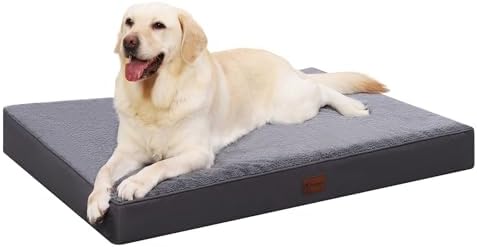 MIHIKK Waterproof Dog Bed Medium Size Dog Orthopedic Dog Beds for Crate with Removable Washable Cover Egg-Crate Foam Pet Pad Mat with Anti-Slip Bottom, 35x22 Inch, Grey