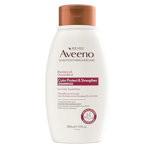 Aveeno Blackberry Quinoa Protein Blend Sulfate-Free Shampoo for Color-Treated Hair Protection, Daily Strengthening & Moisturizing Shampoo, Paraben & Dye-Free, 12 Fl Oz (Packaging may vary)
