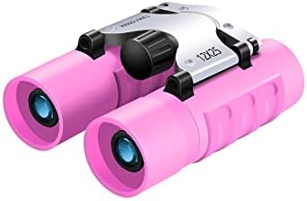 Binoculars for Kids, WRNRN Compact High Resolution Shockproof Binoculars 12X25 Real Optics Small Lightweight Binoculars for Bird Watching Camping Hiking Children Boys Girls 8-12 Best Gift (Pink)