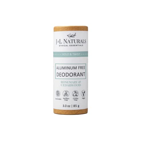 J&L Naturals Aluminum Free Deodorant for Men & Women | 100% Natural Ingredients With Coconut Oil, Shea Butter, & Essential Oils | Sustainable, Eco-Friendly (Rosemary & Cedarwood, 3.0 Oz (Single))