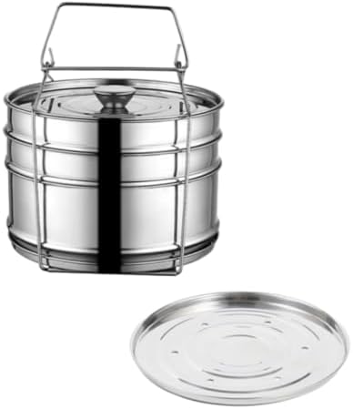 3 Tier Stackable Stainless Steel Insert Pans with Cooking Chip Portable Steamer Cooker with Basket Stand for 6QT Instant Pot Accessories Pot-in-Pot Cookware for Kitchen