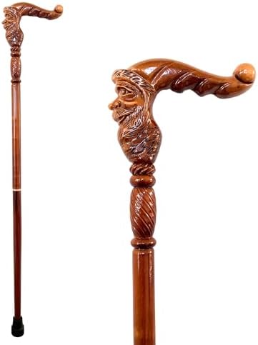 Hand Carved Wooden Walking Cane with Ergonomic Handle and Rubber Tip for Men and Women - Fashionable Unique Walking Stick for Seniors - 37 inch