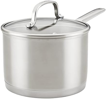 KitchenAid 3-Ply Base Brushed Stainless Steel Sauce Pan/Saucepan with Lid, 3 Quart