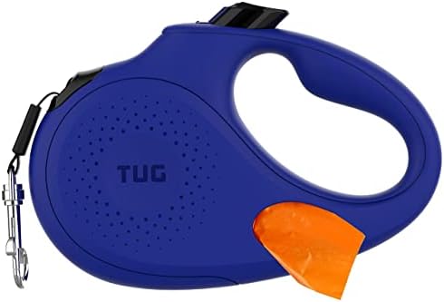TUG Oval 360° Tangle-Free Retractable Dog Leash with Integrated Waste Bag Dispenser (Large, Blue)