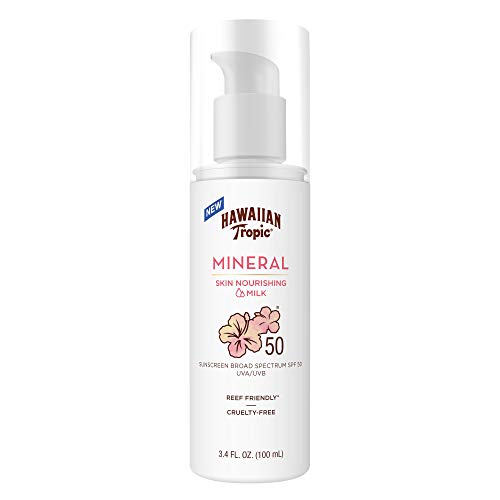 Hawaiian Tropic Mineral Skin Nourishing Milk Sunscreen SPF 50, 3.4oz | Sun Milk, Zinc Oxide Sunscreen, Mineral Sunblock, Oxybenzone Free Sunscreen, Travel Size Sunscreen, 3.4oz