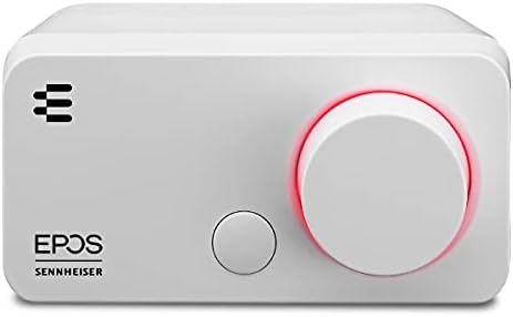 EPOS GSX 300 - External Computer Sound Card - High-Resolution Stereo & 7.1 Surround Sound - LED Volume Dial; Customizable Smart Button - Windows 10 Synchronized - Snow Edition, White (Renewed)