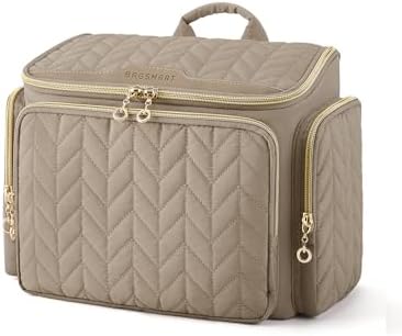 BAGSMART Travel Toiletry Bag, Large Wide-open Travel Bag for Toiletries, Makeup Cosmetic Travel Bag with Handle-Camel