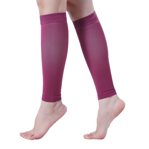 15-20mmHg 1 Pair Calf Compression Sleeve Men and Women Wide Calf Sleeve Brace Compression Socks for Leg Support, Shin Splint,Pain Relief (MAROON, Medium)