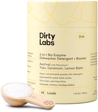 Dirty Labs | Dishwasher Detergent and Booster | Aestival Scent | 48 Loads (1 lb) | Ultra Clean, Spot Free, Quick Wash Optimized | Hyper Concentrated