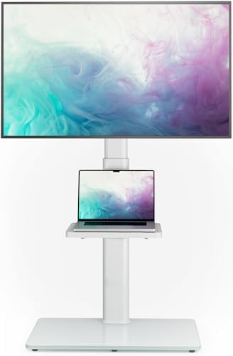 Universal Floor TV Stand with Mount 70 Degree Swivel 9 Level Height Adjustable and Space Saving Design for Most 27 to 65 inch LCD, LED OLED TVs White