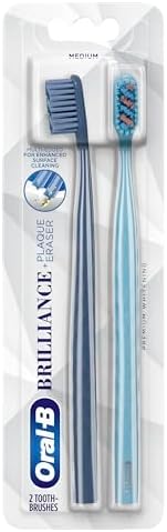 Oral-B Brilliance Premium Whitening Toothbrush with Plaque Eraser, Medium, Sky Blue and Gray, 2 Count