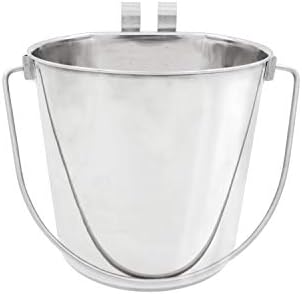 Flat Sided Pail with Dual Hooks, Snugly Fit On Dog, Cat and Critter Crates & Cages, Heavy Duty Stainless Steel | 9 Quart (PN: FSP-9)