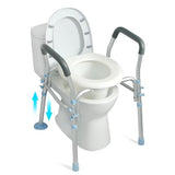 OasisSpace Stand Alone Raised Toilet Seat 300lbs - Medical Raised Commode Toilet with Splash Guard and Safety Frame, Height Adjustable Legs, Bathroom Assist Frame for Elderly, Handicap, Disabled