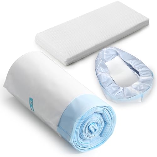 Bedpan Liners with Super Absorbent Pads 20 Packs Disposable Commode Liners Bed Pan Liners with Pulling String, Medical Grade & Universal Fit Bedside Commode Liners for Elderly Women Men Home Nursing