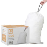 Simplelisa Code Q (200 Count) 13-17 Gallon Heavy Duty Drawstring Plastic Trash Bags Compatible with simplehuman Code Q | 1.2 Mil | White Garbage Can Liners 13-17 Gallon/40-65 Liter