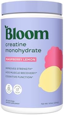 Bloom Nutrition Creatine Monohydrate Powder, 5g Micronized Creatine per Serving, Supports Muscle Recovery, Strength, Endurance, Pre or Post Workout, Gluten Free, Non GMO, Raspberry Lemon, 40 SVG, 9 oz