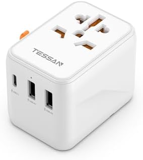 Universal Travel Adapter, TESSAN International Plug Adaptor with 1 USB C Wall Charger 2 USB A Ports, Travel Essentials Worldwide Power Outlet for US to European EU UK AUS (Type C/G/A/I)