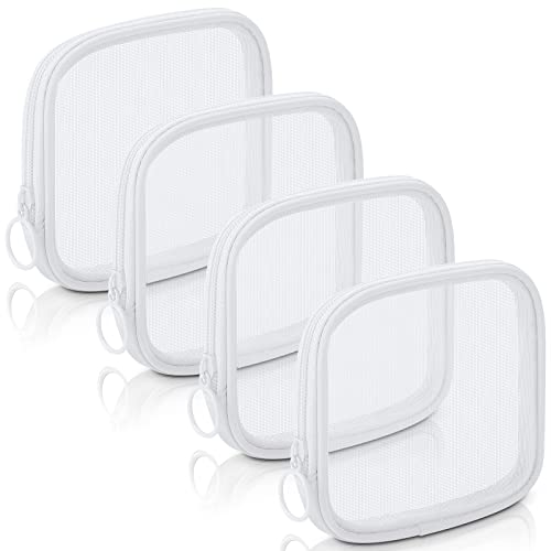 Weewooday 4 Pcs Mesh Makeup Bag Mesh Cosmetic Bag Travel Toiletry Pouch with Zipper Mini Makeup Cosmetic Purse for Daily Accessory (Pink,Small)(Small,White)