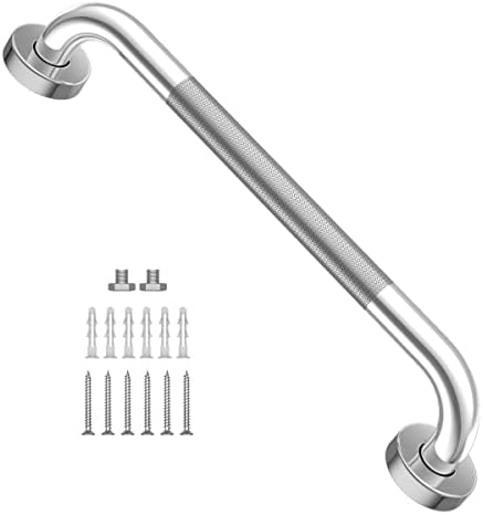 16 Inch Anti Slip Shower Grab Bar, YuanDe Chrome Finish Stainless Steel Bath Grab Bar, Knurled Bathroom Safety Rail, Shower Handrail Support, Handicap Elderly Injury Senior Balance Assist Handles