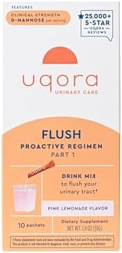 Uqora Flush - Urinary Tract* with D-Mannose, Vitamin C, Vitamin B6, Potassium, Magnesium & Calcium - Gluten-Free & Vegan - Pink Lemonade Flavor - 10 Packets (1 Pack)