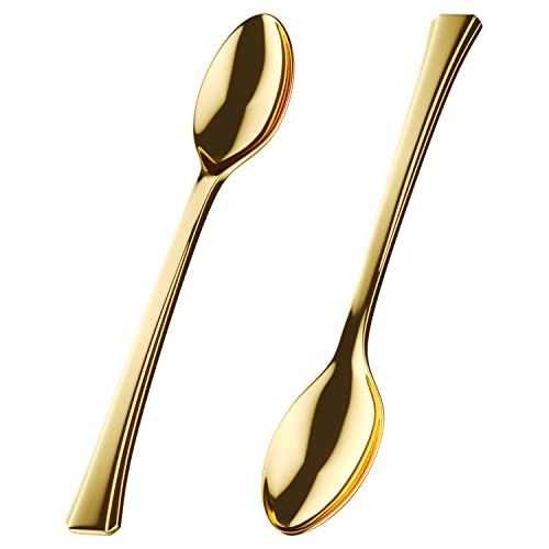 Mini Spoons For Desserts - Bulk Pack Of 200 Mini Gold Dessert Spoons – Disposable 4 Inch Plastic Appetizer Spoons - Real Flatware Look - Miniature Gold Spoons Disposable - Bpa Free - Food Safe