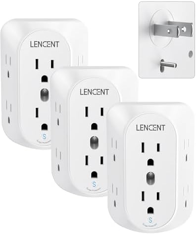 LENCENT 2 Prong Power Strip, 3 to 2 Prong Grounding Outlet Adapter, Polarized Plug, Surge Protector, 3-Sided 6 Outlet Widely Spaced Extender, Mountable Wall tap for Non-Grounded Outlets, 3 Packs