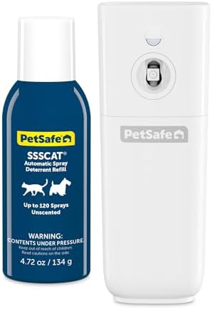 PetSafe SSSCAT Motion Activated Pet Deterrent, Motion Sensor, Odorless Spray Pet Deterrent, Senses Pets Up to 3 Feet Away, Long Lasting Up to 120 Sprays, Automatic for Cats and Dogs, Off Furniture
