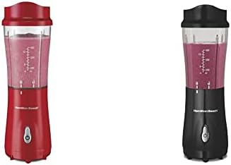 Hamilton Beach Personal Blender with 14oz Travel Cup and Lid, Black (51101AV) & Hamilton Beach Personal Blender for Shakes and Smoothies with 14oz Travel Cup and Lid, Red (51101RV)