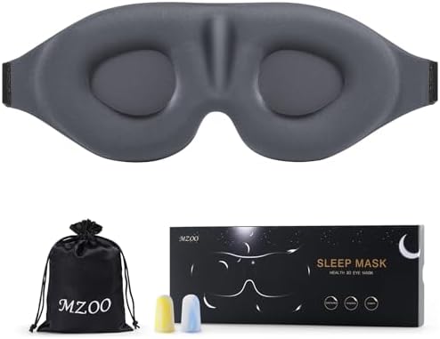 MZOO Sleep Eye Mask for Side Sleeper Men Women, Zero Eye Pressure 3D Sleeping Mask, Light Blocking Patented Design Night Blindfold, Soft Eye Shade Cover for Travel, Grey