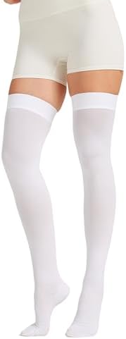 MGANG Medical 15-20 mmHg Compression Stockings for Women & Men, Pair, Thigh High Graduated Compression Socks, Closed Toe, Opaque, Support for Varicose Veins, Edema, DVT, Swelling, Flight, White XL