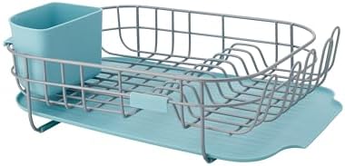 KitchenAid Low Profile Compact Dishrack with Removable Flatware Caddy and Angled Self-Draining Board, Rust Resistant Wires, 12.59 x 17.55 x 6.29 Inch, Mineral Water