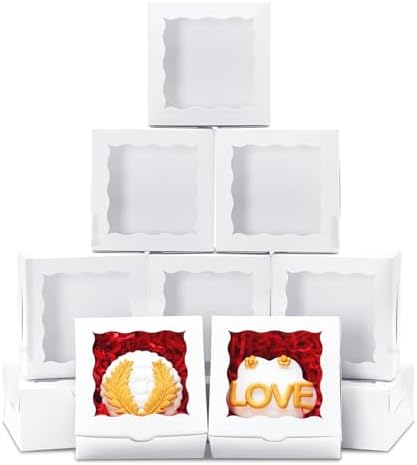 100pcs Cookie Boxes 4x4x2 Inch: Bakery Boxes with Window Dessert Treat Boxes Chocolate Covered Strawberries Boxes for Christmas Valentine's Mother's Day