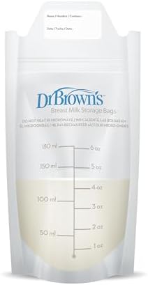 Dr. Brown’s Breast Milk Storage Bags, Disposable and Durable Bags for Freezing & Heating Breast Milk, (100 ct) 6 oz Bags, BPA free