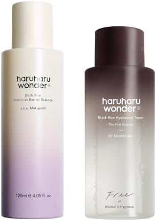 haruharu Wonder Black Rice probiotics Barrier Essence & Black Rice Hyaluronic Toner for Sensitive Skin Bundle