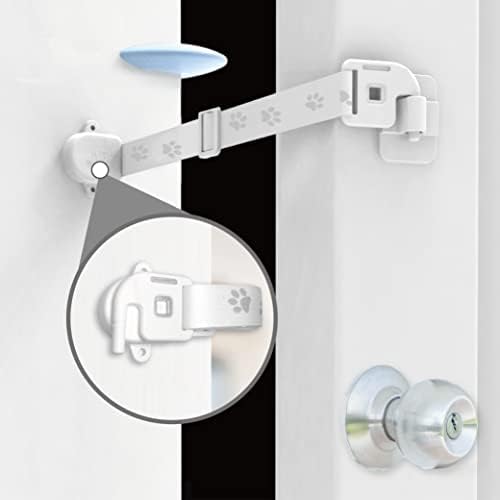 Adjustable Door Strap and Latch, Textile Cat Door Latch to Keep Dog Out of Litter Box, Economical Alternative of Pet Gates and Interior Cat Door, Magnetic with Stopper 1 Pack