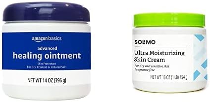 Amazon Basics Healing Ointment for Dry & Cracked Skin, Fragrance Free, 14 Oz & Ultra Moisturizing Skin Cream for Dry & Sensitive Skin, Fragrance Free, 16 Oz (Shipped Separately)