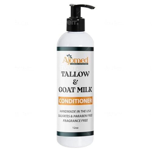 Beef Tallow Conditioner -Unscented Handmade tallow & goat milk shampoo for Damaged hair, all hair types- Sulfates, fragrance free- CONDITIONER 12OZ
