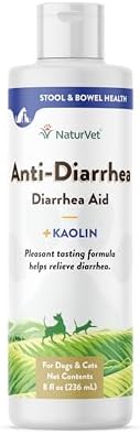 NaturVet Anti-Diarrhea Liquid Pet Supplement Plus Kaolin – Helps Alleviate Discomfort, Cramping, Irritation from Diarrhea for Dogs, Cats – Great Taste – 8 Oz.