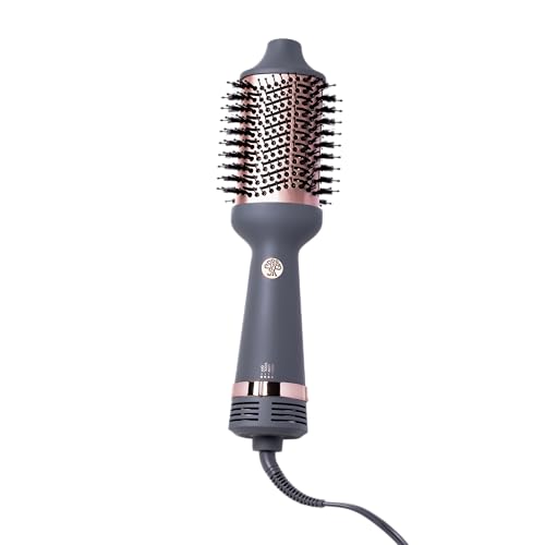 Hairitage Up in The Air Volumizing Brush + Hair Dryer for Curling & Straightening - Ceramic Tourmaline - One-Step Blowout Brush + Volumizer - Bouncy Blownout Hair - 2 Heat Speeds + Cool Option, Grey