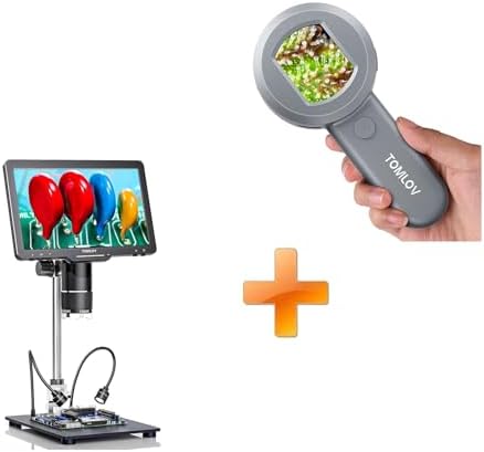 TOMLOV P10 Microscope for Adults Kids, Portable 100X Illuminated Jewelers Loupe, Handheld Coin Magnifier with Light for Collectors+TriL110
