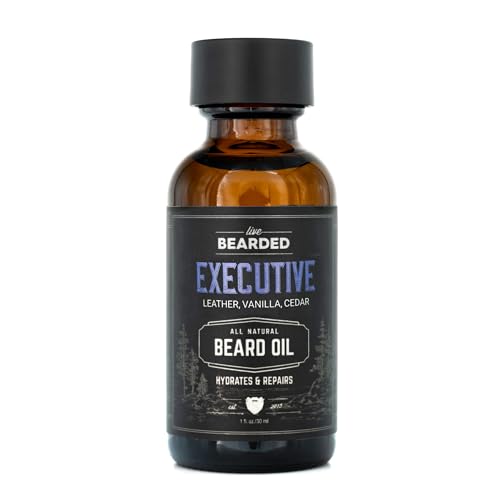 Live Bearded Beard Oil, 1 fl oz - Premium All-Natural Jojoba - Made in the USA - Hair and Skin Care for Men with Dry, Flaky Patches | Executive Scent - Cedar, Vanilla