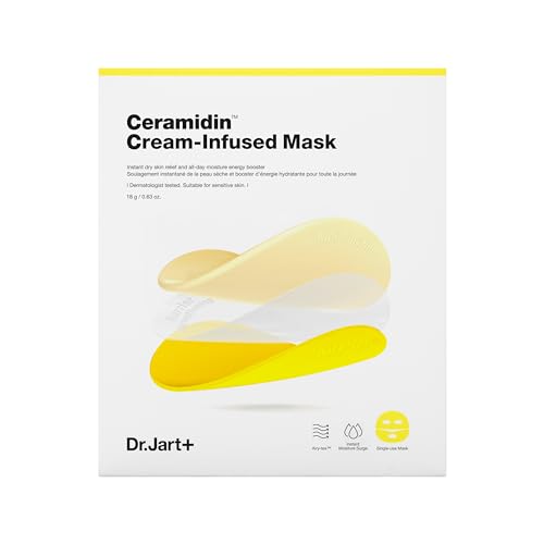 Dr.Jart+ Ceramidin Cream-Infused Face Mask for Dry Skin with Ceramides and Panthenol | Sheet Mask | Korean Skin Care, 1 Pack